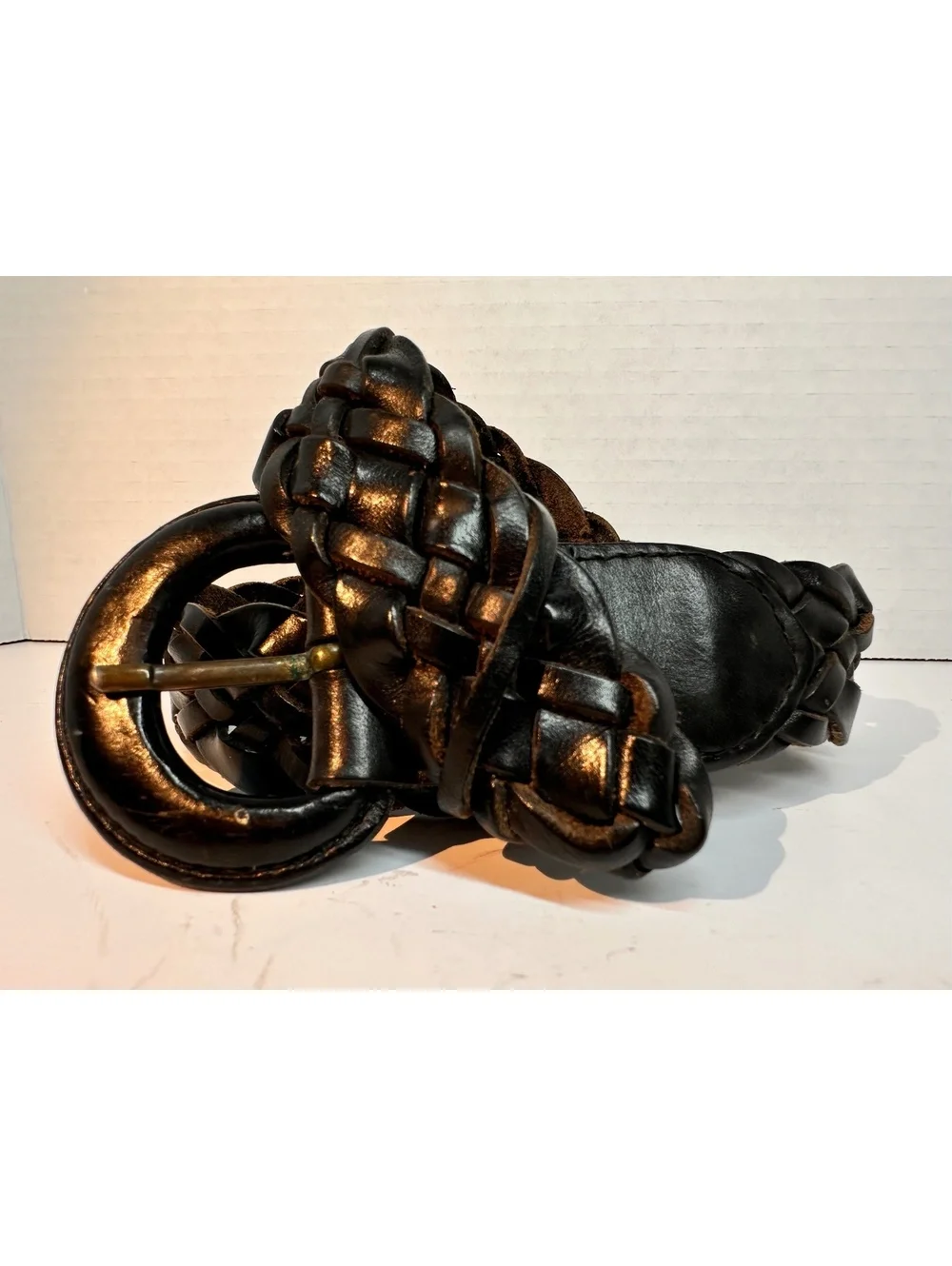 Vintage Omega Braided Black Leather Belt